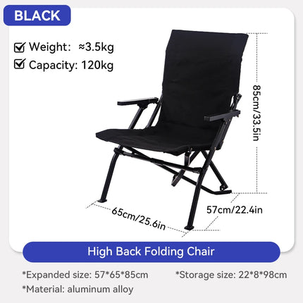 WESTTUNE Folding Outdoor Chair Portable High Back Lounging Chair Lightweight Camping Chair for Home Picnic Outdoor Furniture