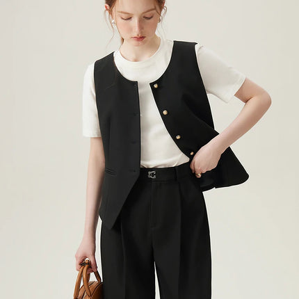 FSLE Women Blazer Temperament Suit Jacket for Office Lady Sets Formal Female Blazer Vest Skirt 24FS11075