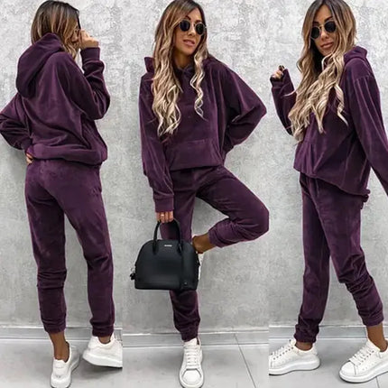 Autumn Winter Velvet Tracksuit Set Elegant Soft Pocket Pullover Top Female Loose Sweatsuit Pants Suit Two Piece Set Outfits 2025