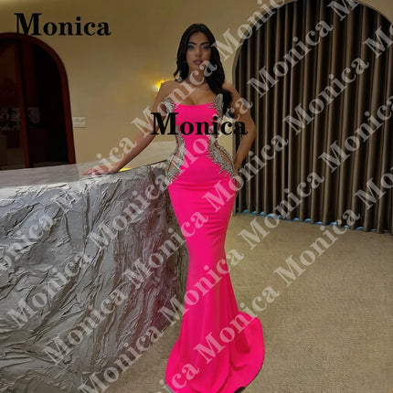 MONICA Trendy Strapless Evening Dresses for Women Rhinestones Mermaid Cut-out Sleeveless Vestidos De Noche Customized Plus Size