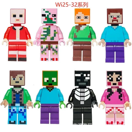 8pcs/lot Minecrafte Creeper Small Building Blocks EnderDragon DIY Steve Cube Skeleton Horse Figures Mini Building Block For Kids