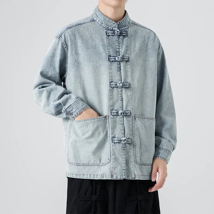 Chinese Style Denim Jacket Men Streetwear Oriental Clothes Autumn Male Jeans Coat Vintage Fashion Hip Hop Loose Outwear