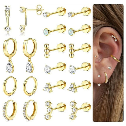 20pcs 14K gold-plated stainless steel earring set, INS style, niche fashion, mini ear studs, earrings, ear rings, jewelry