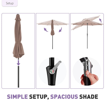JHK 9ft Patio Umbrella with Tilt and Crank Button 8 Sturdy Ribs Waterproof Patio Table Umbrella for Outdoor Poolside Beach