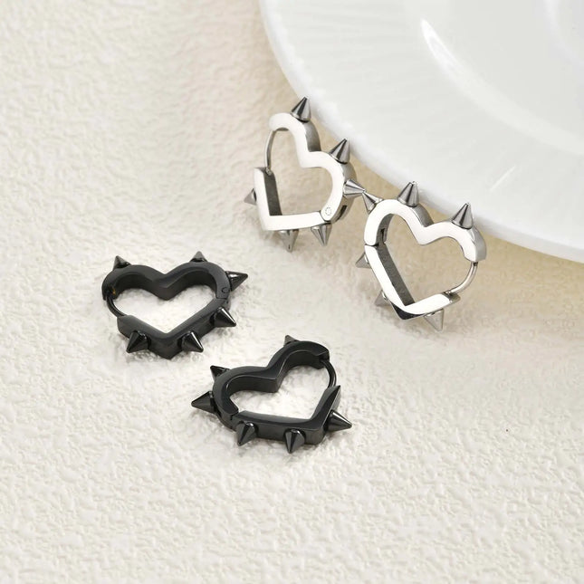 Creative Gothic Punk Rivet Heart Hoop Earrings, Stainless Steel Geometric Piercing Earrings, Unique Cool - product image 2