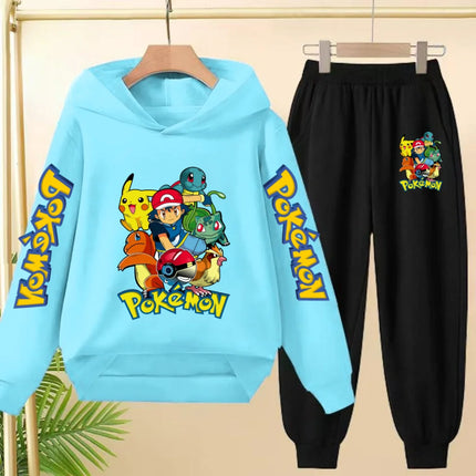 Children Kawaii Pokemons Long sleeves Hoodie Boy Girl 3-12Yrs Clothing Pikachu Sweatshirt Top+Pants Two-piece Casual Jogging Set