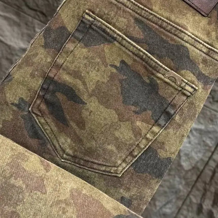 Jeans Men Italy Luxury Washed Men's Camouflage Jeans Slim-fit Straight-leg Pants 2026 New High-end Fashion Casual Long Pants