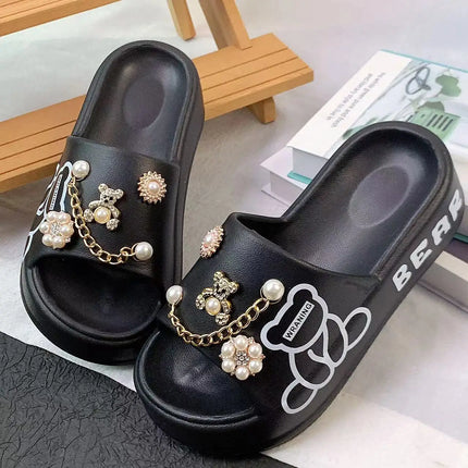 New Thick-Soled Slippers for Women, Made of Eva Material, Ultra-Light, Soft and Comfortable, Slip-On Slippers for Outdoor Wear, Cute Golden Bear Set, Beach Sandals