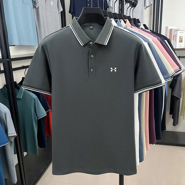 Polo para hombre de 100% algodón, manga corta, bordado, marca deportiva, camiseta a rayas, cómoda y transpirable, casual, de verano