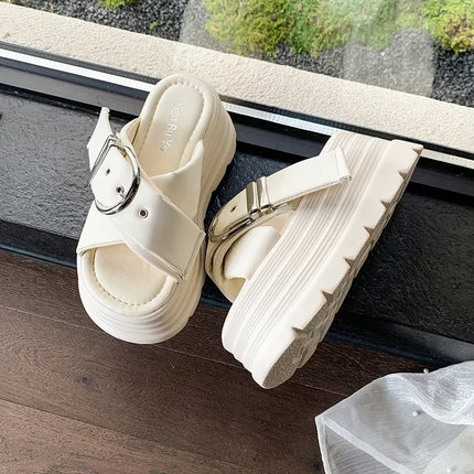 Fashion Women Shoes 8CM Buckle Wedge Sandals Women Outdoor Casual Platform Slippers New Woman Non-Slip Versatile Sandalias Mujer