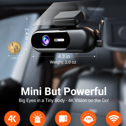 Dash Cam Front and Rear 4K+1080P WiFi, Dual Dash Camera for Cars with App, Dashboard Camera Recorder,24H/7 Parking Monitor
