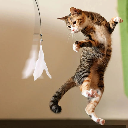 Cat Teaser Toy - Interactive Bell & Feather Wand - Long Suction Cup Pole for Exciting Playtime Adventures - product image fro