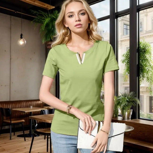 2024 V-Ausschnitt 100 % Baumwolle T-Shirt Damen Sommer Mode Kurzarm-Oberteile Damen Übergröße T-Shirt Lockerer Koreanischer Stil Damenbluse