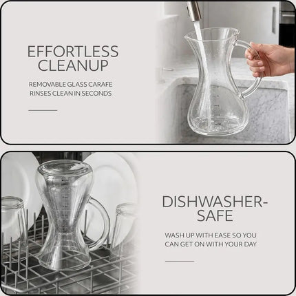 Automatic Pour Over Coffee Maker with Glass Carafe, Auto Shut-Off, Hot & Iced Coffee Compatible, Eco-Friendly Recycled Plastic