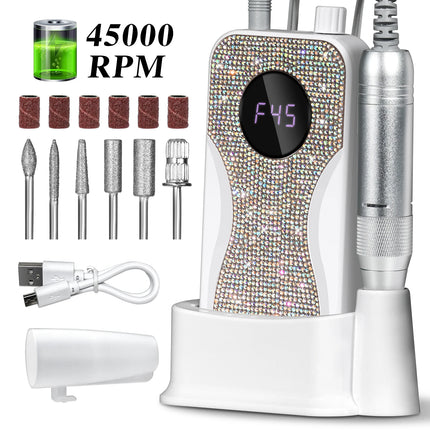 45000RPM Professional Electric Nail Drill Rechargeable Electric Portable Nail Sander File Low Noise for Manicure Salon