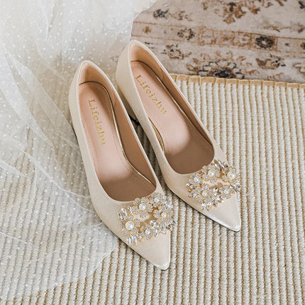 New Shoes for Women Fashion Pumps OL Crystal High Heels Shoes Ladies Beautiful Dress Wedding Shoes Big Size