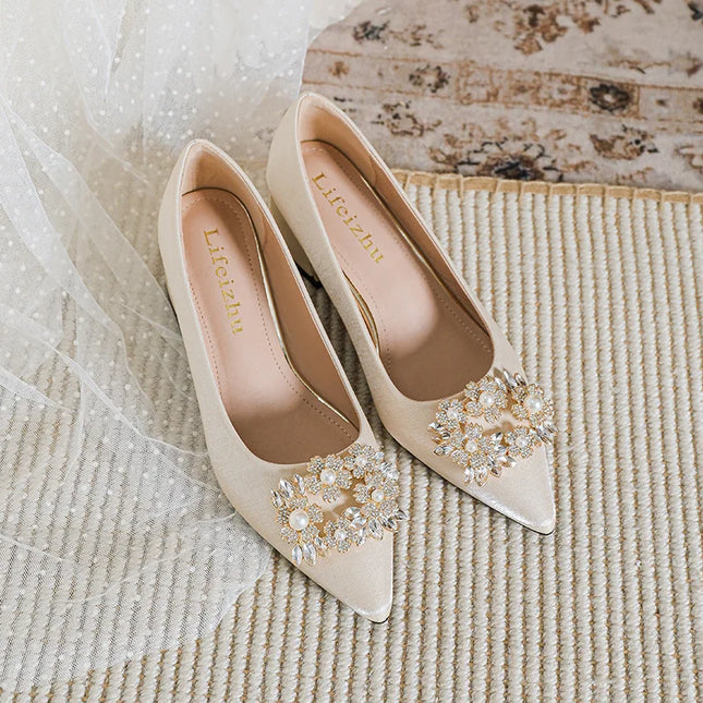 New Shoes for Women Fashion Pumps OL Crystal High Heels Shoes Ladies Beautiful Dress Wedding Shoes Big Size