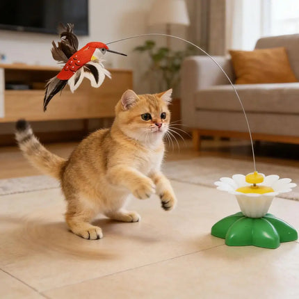 Interactive Cat Teaser Wand Toy - Automatic Rotating Electric Flying Butterfly Hummingbird, Indoor Kitten Exercise Play Toys