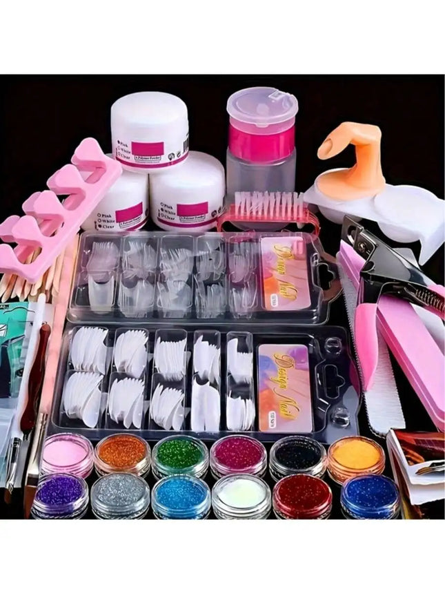 Kit de uñas acrílicas 23 en 1 para principiantes: incluye 12 colores de polvos acrílicos, herramientas de extensión de uñas y varias herramientas de manicura