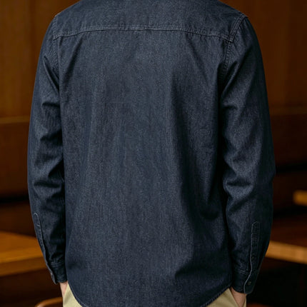 2026 Spring Summer New Men Light Business Denim Shirt, Elegant Italian Style Button Down Casual Commute Formal Wear Top
