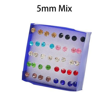 20 Pair/Set Women Girl Rhinestone Crystal Ear Stud Earrings Party Elegant Simple Daily Wear Earring Jewelry Gift 2.5 3 4 5mm