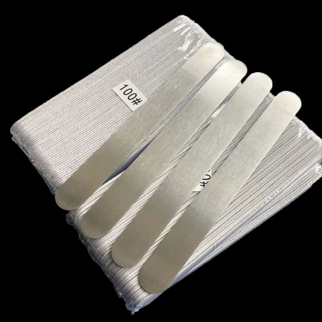 Base metálica de 4 piezas con 200 almohadillas de repuesto de papel de lija Cebra de granos 100 120 180 240, lima de uñas profesional de papel de lija desechable