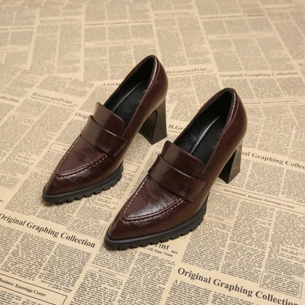 Elegant Black British Style Square Head Flats Women's High Heels Chunky Heel Shoes Comfortable Low Rubber Sole Fashion Footwear