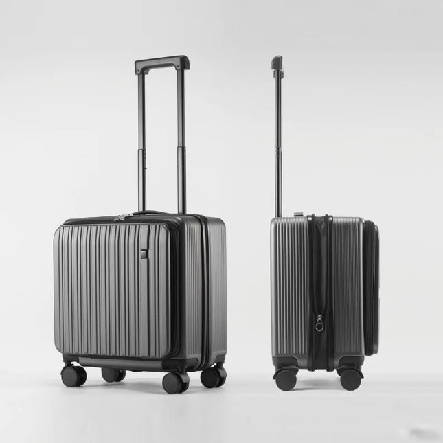 18 Inch Expandable Carry On Luggage Lightweight Front Opening Suitcase Password Lock USB Type C Cup Holder Spinner Wheels Travel