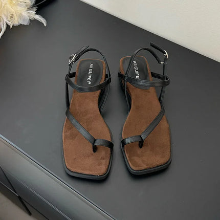 Female Wedges Footwear Heeled Sandals Shoes For Ladies Square Toe Fashion Buckle Strap Women Wedges Sandals Shoes Flip flops