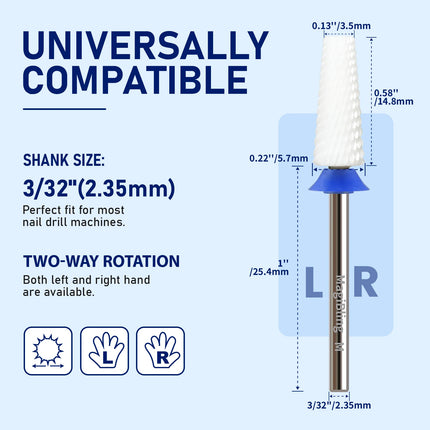5-IN-1 Ceramic Nail Drill Bits for Efile Flat Top Left Right Hand Use Bit Hard & Soft Gel Removal Polishing Manicure Salon Tools
