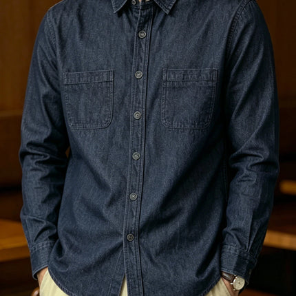 2026 Spring Summer New Men Light Business Denim Shirt, Elegant Italian Style Button Down Casual Commute Formal Wear Top