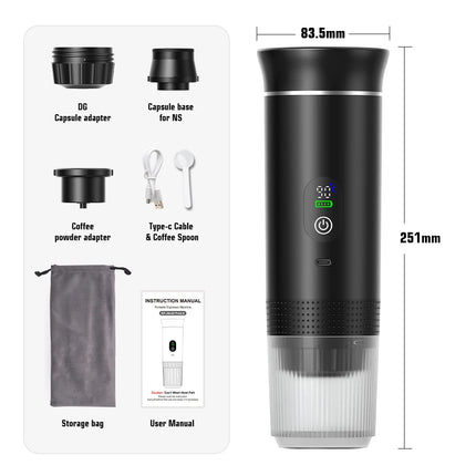 Wireless Electric Portable Espresso Coffee Machine for Car & Home Camping Coffee Maker 3-in-1 Capsule Powder Travel Coffee Maker