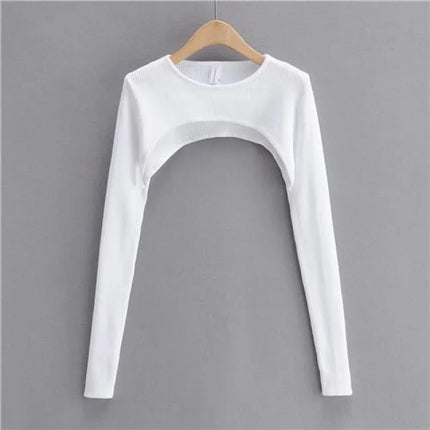 T-shirts Long Sleeve Crop Top Spring Autumn Y2k Aesthetic Clothes O-neck Black White Sexy Harajuku Knitted