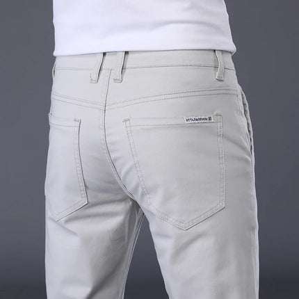 Summer Thin Men's Casual Pants Cotton 7 Colors Classic Style Elastic Straight Slim Fit Business Fashion Long Trousers Male