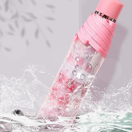 Portable And Easy To Carry, Cute And Fresh Design; Minimalist Sakura Transparent Umbrella; Adorable Sakura Pattern Transparent Umbrella; Foldable Umbrella; Ladies' Manual Umbrella; Travel Umbrella; Travel Essential; Unisex De