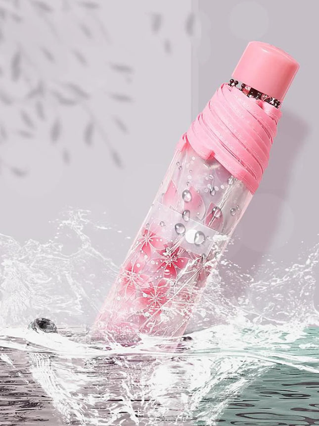Portable And Easy To Carry, Cute And Fresh Design; Minimalist Sakura Transparent Umbrella; Adorable Sakura Pattern Transparent Umbrella; Foldable Umbrella; Ladies' Manual Umbrella; Travel Umbrella; Travel Essential; Unisex De