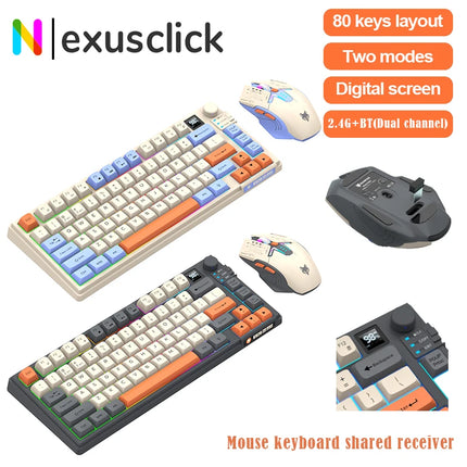 Premium Dual-Modes 2.4G+Bluetooth Keyboard Mouse Combo Rechargeable Keyboard With Display Screen & Knob For PC - product imag