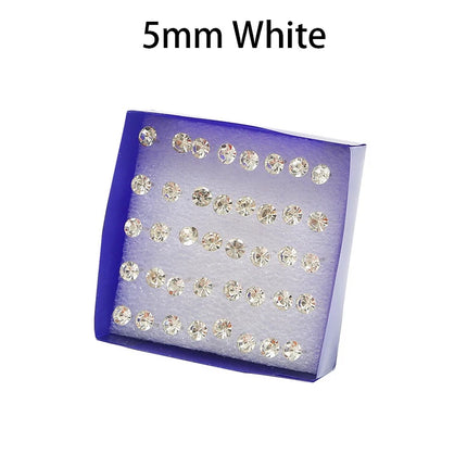 20 Pair/Set Women Girl Rhinestone Crystal Ear Stud Earrings Party Elegant Simple Daily Wear Earring Jewelry Gift 2.5 3 4 5mm