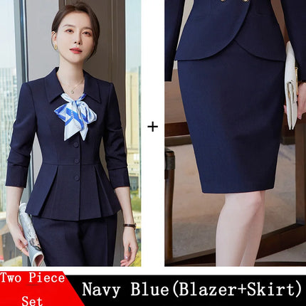 2024 Spring Two Piece Set Women Suits Long Sleeve Blazer And Mini Skirt Elegant High Fashion Chic Lady 2 Piece Set Women Blazer