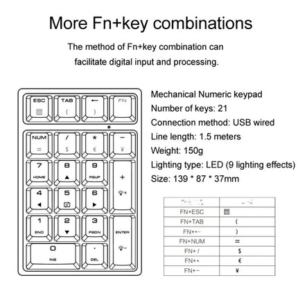 Numeric Keypad Numpad Mechanical Keyboard RGB Light One Hand Keyboard Financial Accounting Laptop Computer Keyboard Wired T21