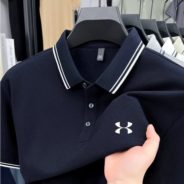 Polo para hombre de 100% algodón, manga corta, bordado, marca deportiva, camiseta a rayas, cómoda y transpirable, casual, de verano