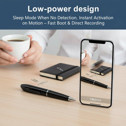 1080P HD Mini Pen Camera 300mAh Rechargeable Portable Video Recorder Wireless WiFi Connection Smart Motion Detection Real Time Remote View Multifunctional Recorder Cam for Home Office Meeting Study Daily Recording