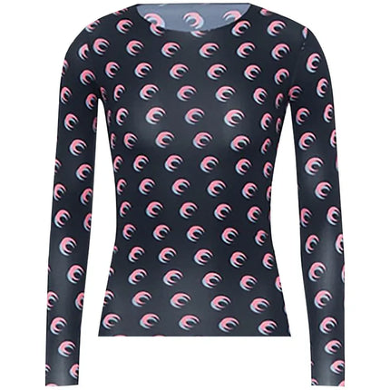 New Printed Mesh Women Base Shirt Spring Autumn Fashion Casual Long Sleeved Sun Protection Ice Silk Inner Layer Women's T-Shirt