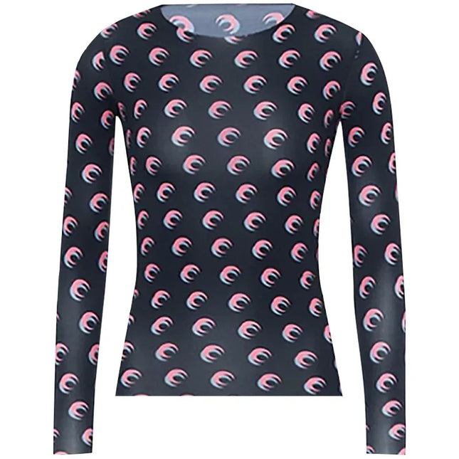 Neues bedrucktes Mesh Damen-Basisshirt Frühling Herbst Mode Lässig Langärmlig Sonnenschutz Eisseide Innenschicht Damen T-Shirt
