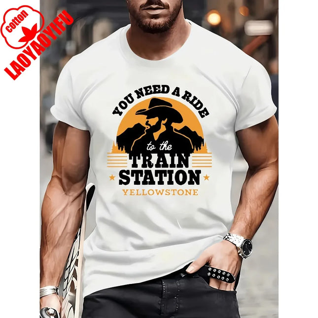 Necesitas un viaje a la estación de tren Yellowstone Casual para hombre Prendas superiores de exterior La comodidad y la moda coexisten Cuello redondo