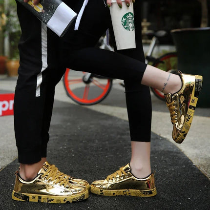 Spring and Summer New Men's Casual Shoes for Men Couple Leather Gold Anti Slip Man Sneakers Lightweight Outdoor Shoe Big Size 46