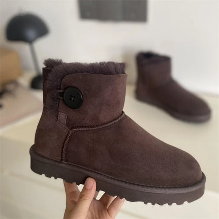Women Natural Sheepskin Ultra Mini Snow Boots New Design Classic Sheep Fur Wool Lace up Ankle Boot Leather Winter Warm Men Shoes