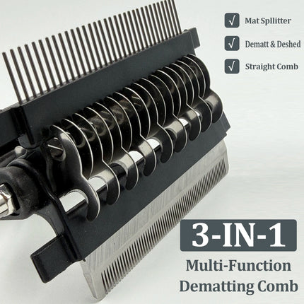 3 in 1 Pet Grooming Hair Brush Dog Deshedding Remover Double Sided Shedding Comb with Stainless Steel Teeth Fur Knot Cutter