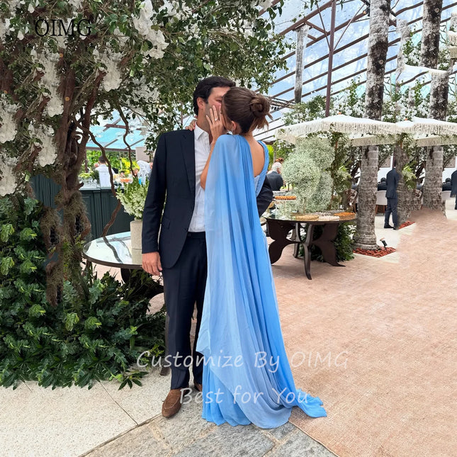 OIMG Gradient Blue A-Linien Ballkleid One Shoulder Plissiertes Partykleid Bodenlang Abendkleid vestidos de festa Maßanfertigung