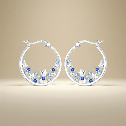 Orstarry 925 Sterling Silver Blue Zircon Starry Sky Earring Original Jewelry Hoop Earrings Women Jewelry Party Trendy Gifts